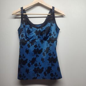 Ruby Ribbon Cami 36 Blue Black Floral Stretch Shapewear Intimate Feminine